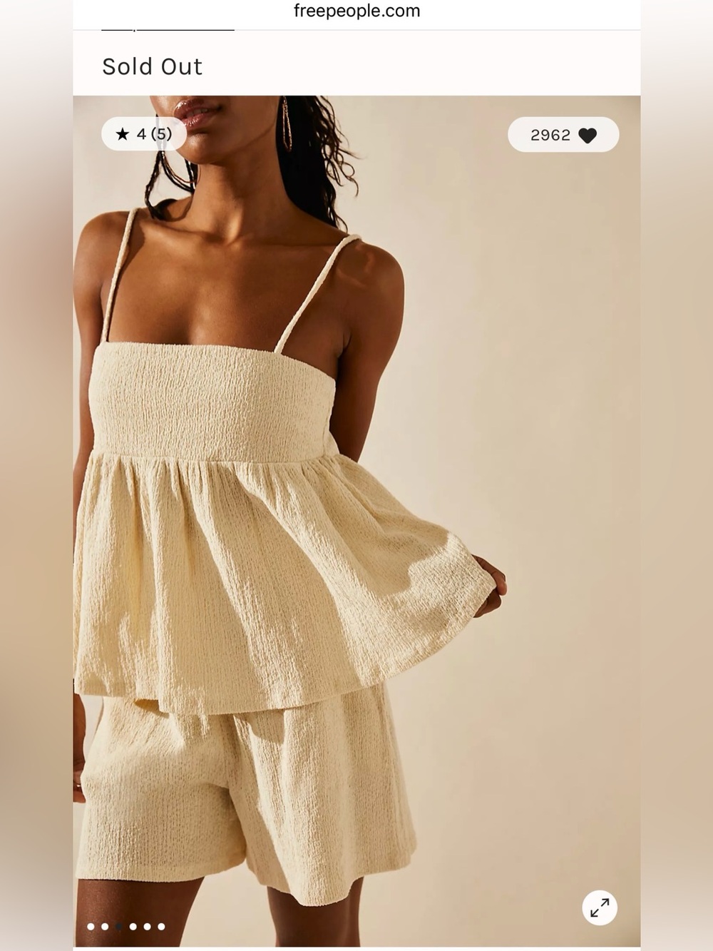 FP Women’s Cream Two-Piece Smocked Cami & Short Set